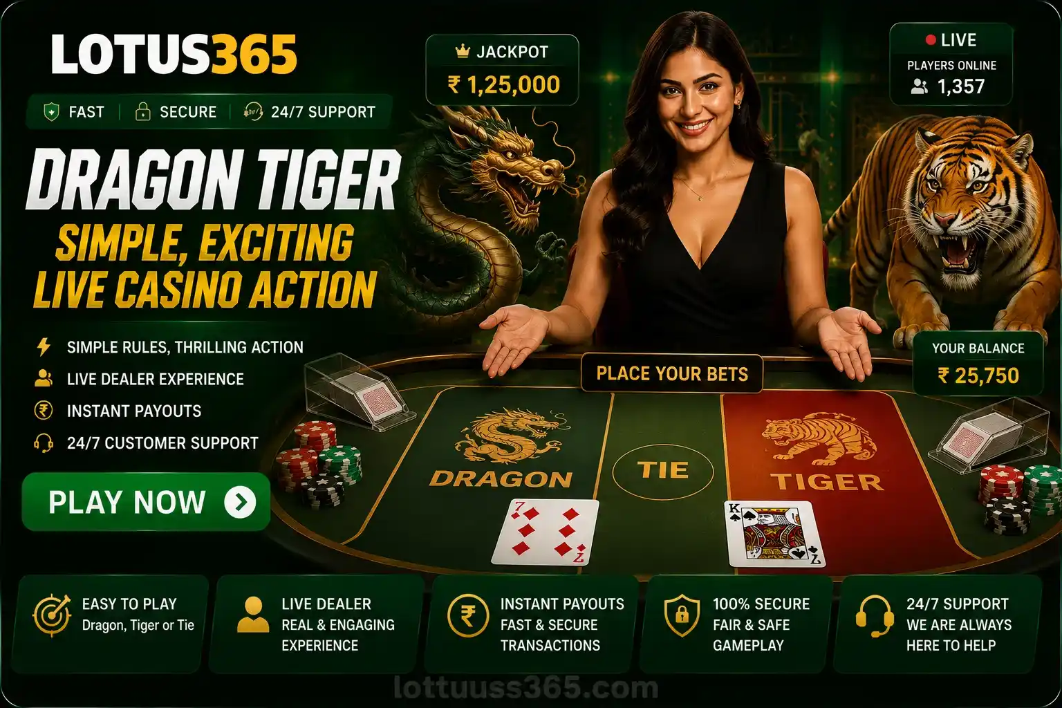 Dragon Tiger casino game on Lotus365