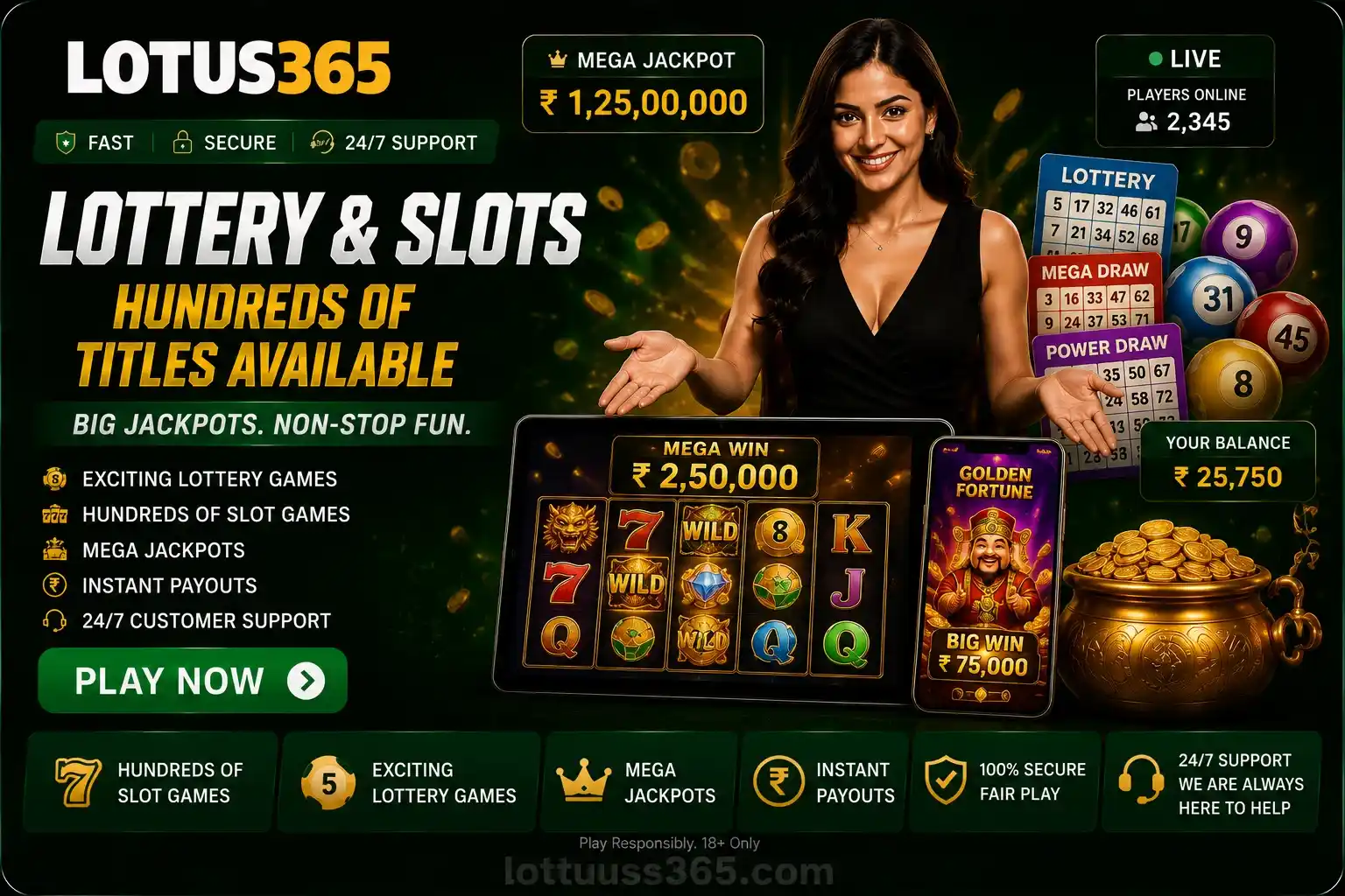 Lottery and slots games on Lotus365