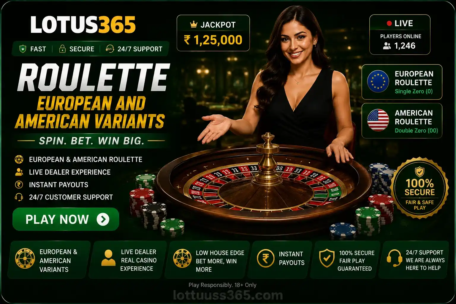 Roulette casino game on Lotus365