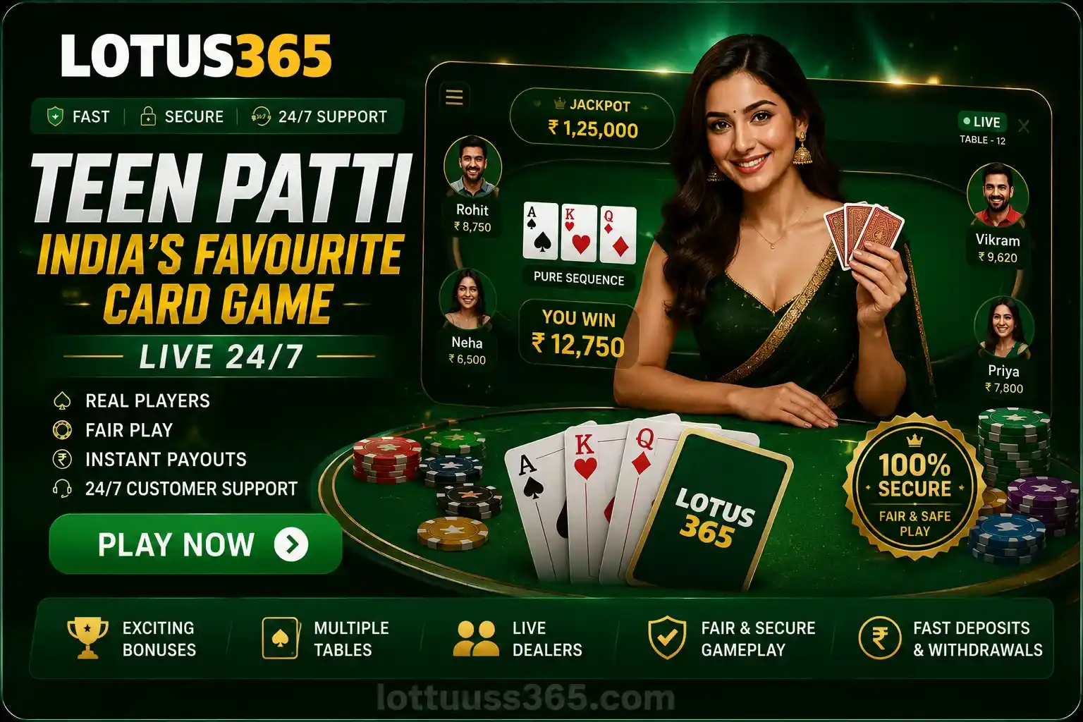 Teen Patti casino game on Lotus365